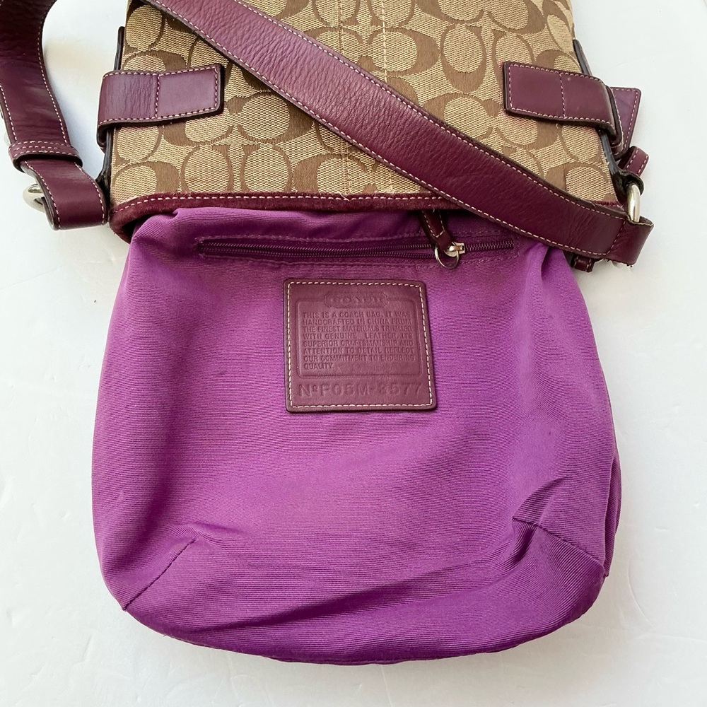 Coach Tan Signature Canvas Crossbody with Plum Leather Trim - Picture 5 of 6